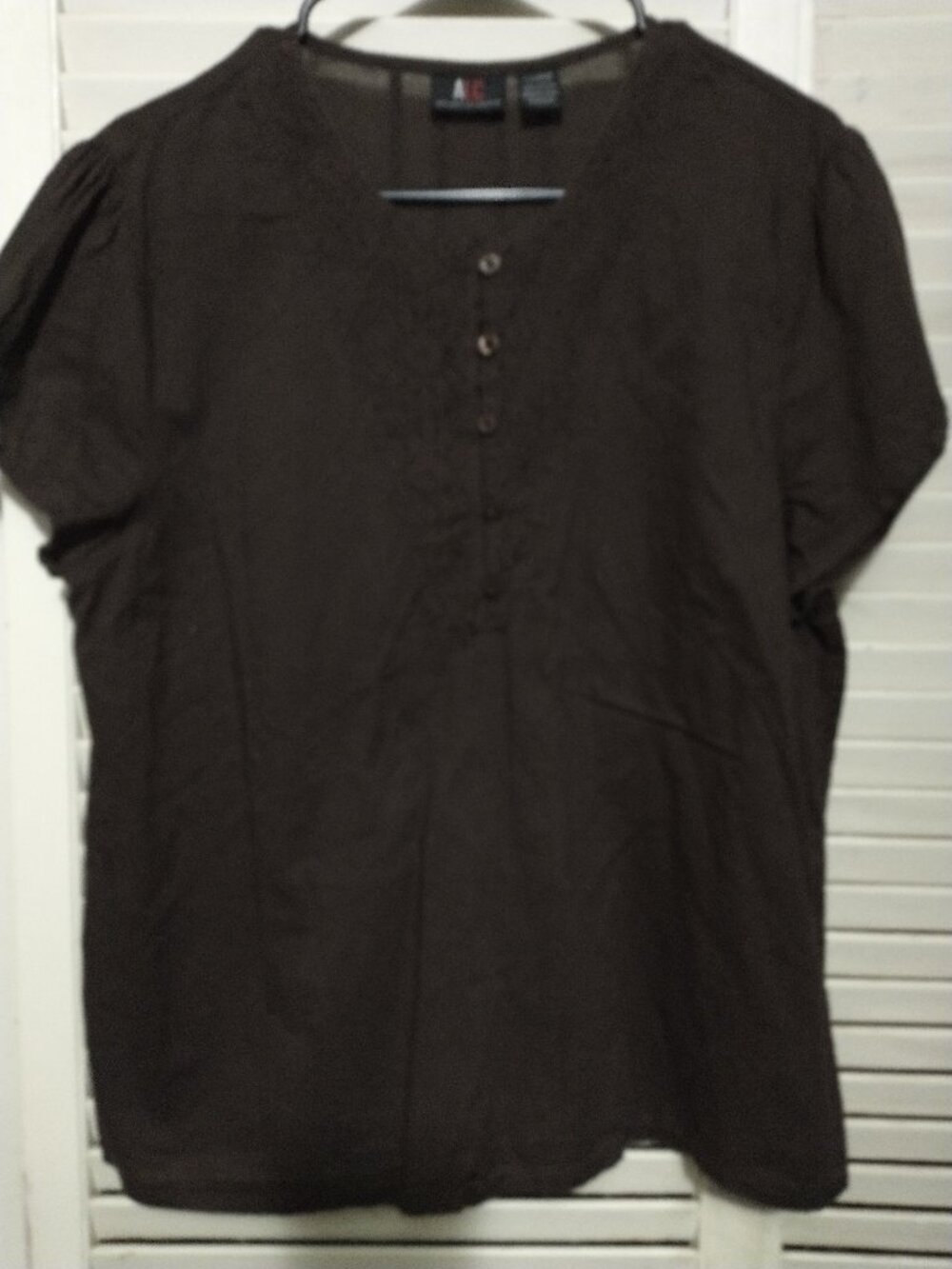 ALC At Last Classic brown short sleeve pull on top embroidery around neck sz